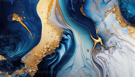 Gold And Navy Blue Marble Abstract Background Watercolor Paint Texture