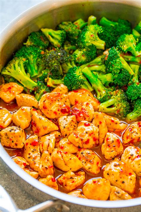 Chicken & vegetable coconut curry / thai this chinese chicken and broccoli stir fry is easy and healthy with a sauce that takes just like takeout. 15-Minute Orange Chili Chicken and Broccoli - Averie Cooks