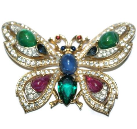 Trifari Jewels Of India Glass Cabochons And Rhinestone Butterfly Brooch