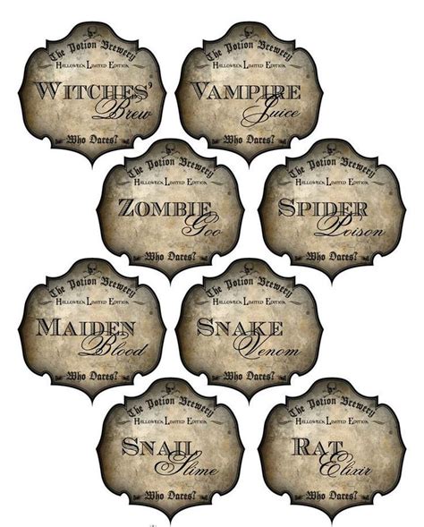 Halloween 8 Apothecary Labels Potion Brewery Snake Spider Zombie Rat