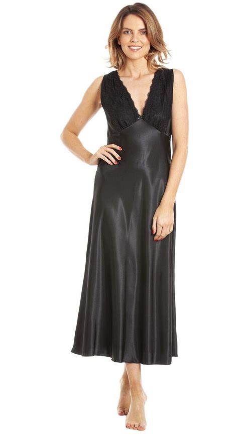 Ladies Long Satin Nightdress Nightie Built Up Shoulder Lace Detail Uk 10 28 Ebay