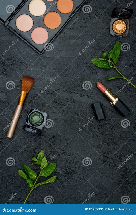 Decorative Cosmetics Nude On Dark Background Top View Stock Image