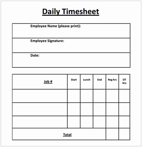 Employee Daily Time Sheet For Daily Timesheet Template