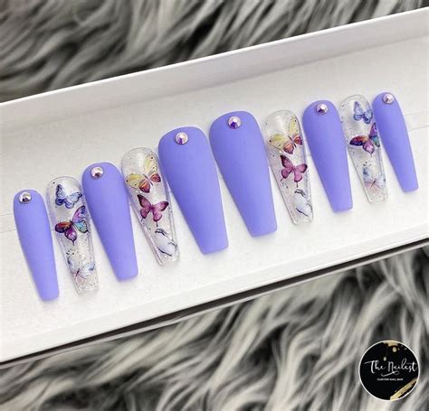 Butterfly Pulelehua Purple Press On Nails Any Shape Fake Etsy Matte