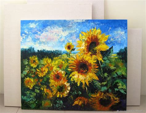 Oil Painting On Stretched Canvas Sunflower Landscape With