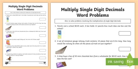 The best source for free decimal worksheets. Grade 6 Multiply Single Digit Decimals Word Problems Worksheet / Worksheet