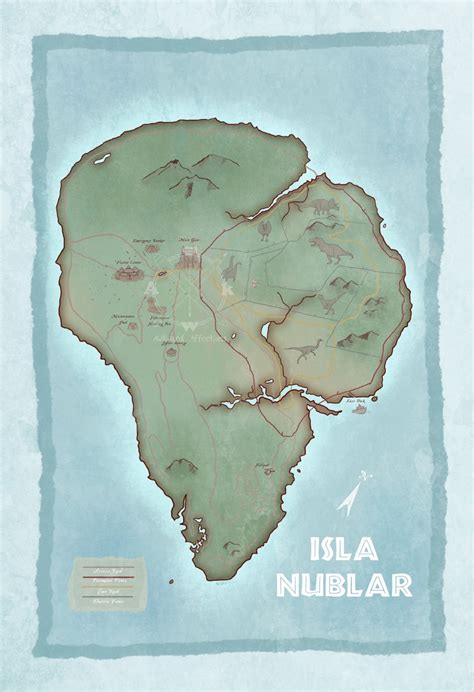 Isla Nublar Map Jurassic Park Map Vintage Style Map Jurassic Park Illustration Movie Poster Geek