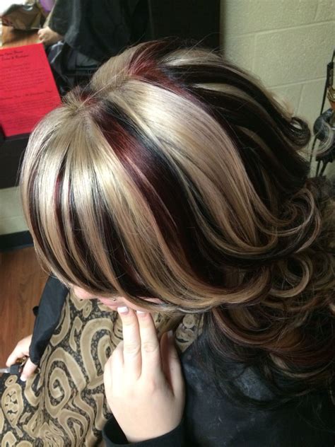 If you want to add depth to your hair color, opt for intense blonde shades over bright if you have dark brown hair, lighten it with some caramel blonde highlights. Hair chunky highlight red black blonde hair by crystal ...