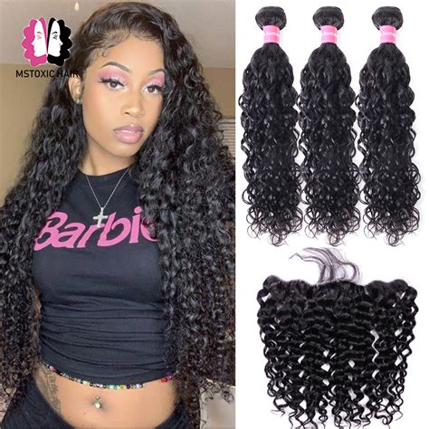 Brazilian Water Wave Bundles With Frontal Human Hair Bundles With Closure Remy Lace Frontal