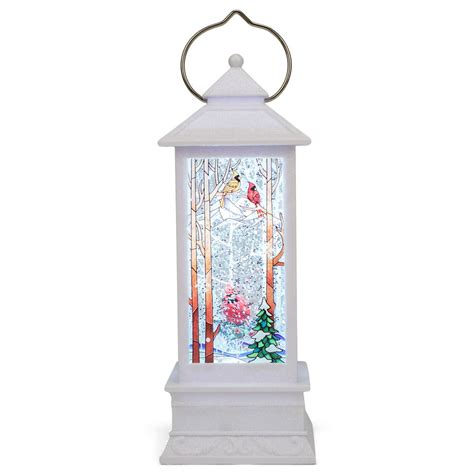 Snow White Cardinal Lantern Led 11 Inch Acrylic Decorative Snow Water