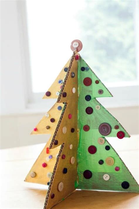How To Make A Christmas Tree Craft With Cardboard And Buttons