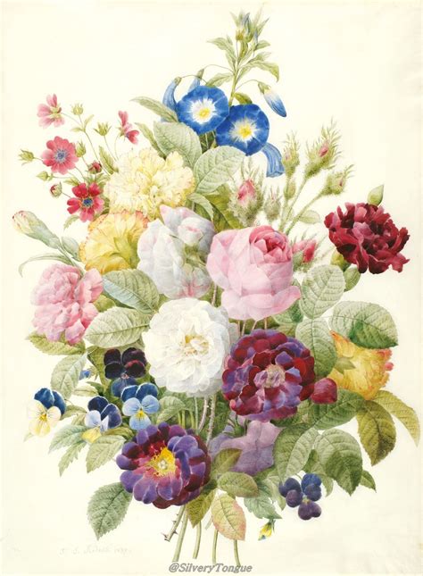 Bouquet Of Flowers Watercolor On Vellum By Pierre Joseph Redouté 1759