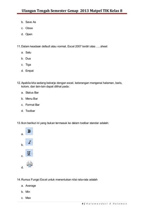 Soal Tik Kelas 8 Tentang Ms Excel