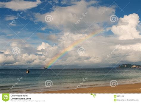 Seascape With Bright Sky And Rainbow Stock Photo Image Of Seascape