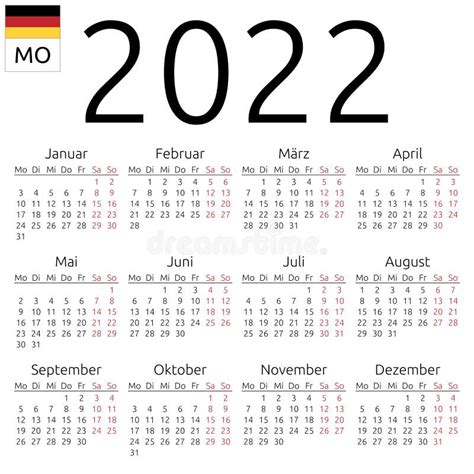 Plantilla De Calendario Mensual Alemán De 2022 Ilustración Del Vector