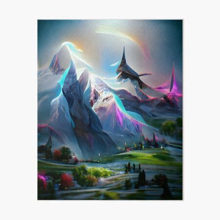Ai Generated Art Fantasy Mountains Holographic Art Board Print For Sale By Geminisq Redbubble