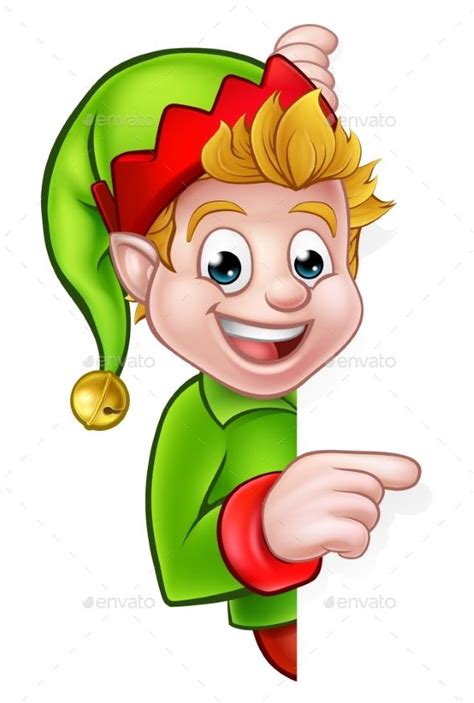 A Cute Cartoon Christmas Elf Peeping Around Sign And Pointing Christmas