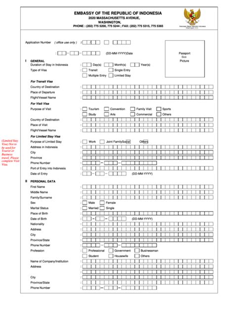 fillable visa application form embassy of the republic of indonesia printable pdf download