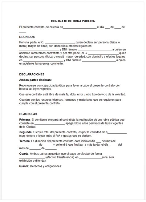 Contrato De Obra Publica 【 Ejemplos Y Formatos 】word Pdf