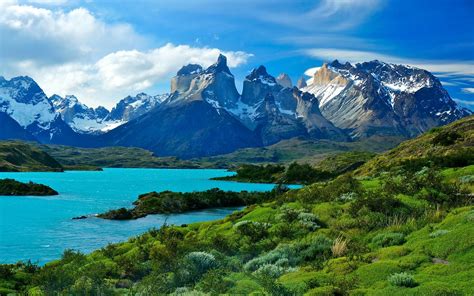 Mountains Lake National Park Reflection Torres Del Paine Chile 4k