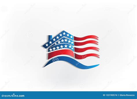 House Usa Flag Waving Identity Business Logo Id Card Icon Stock Vector