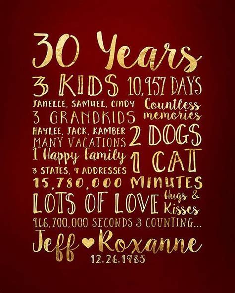 Maybe you would like to learn more about one of these? 30 Year Anniversary Gift, Gift for Parents Anniversary ...