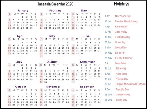 Tanzania 2024 Calendar Calendar 2024