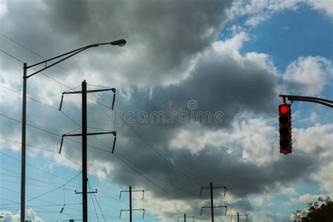 Traffic Lights Red Traffic Light In Blue Sky Background Stock Photo