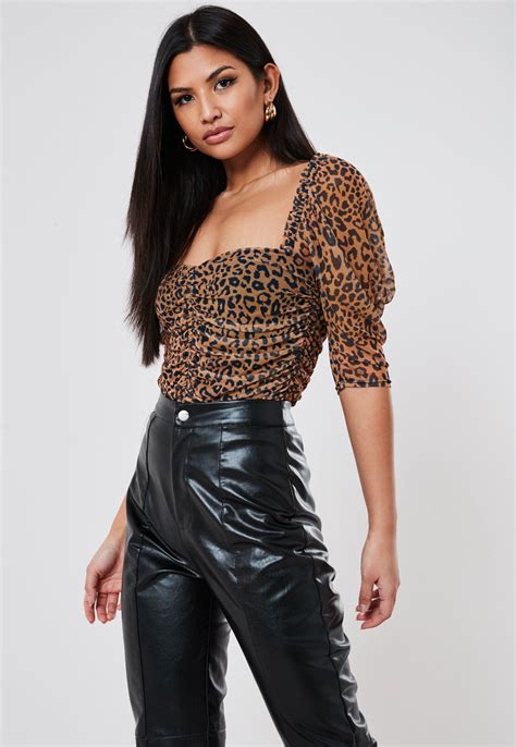 brown leopard print ruched mesh top sponsored print sponsored leopard brown in 2020