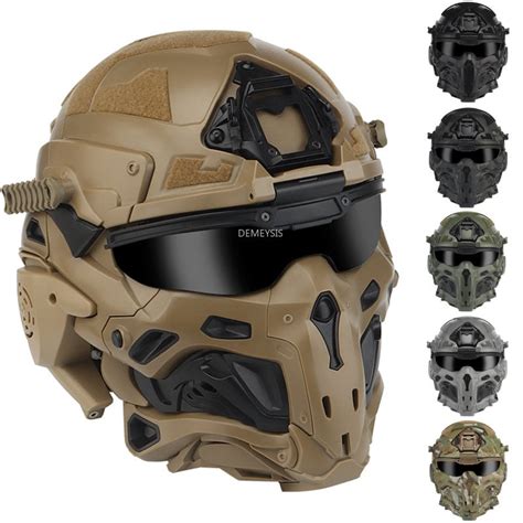 Military Airsoft Full Head Protection Helmet With Built In Headset And F
