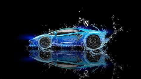 Wallpaper Lamborghini Aventador Blue Supercar Water Splash Creative