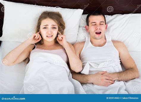 Girlfriend Cannot Stand Guy Snoring Loudly In Sleep Stock Image Image Of Bedroom Lying 85914563