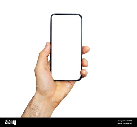 Smartphone Phone Empty Screen In A Hand Black Smartphone Isolated On White Background Blank