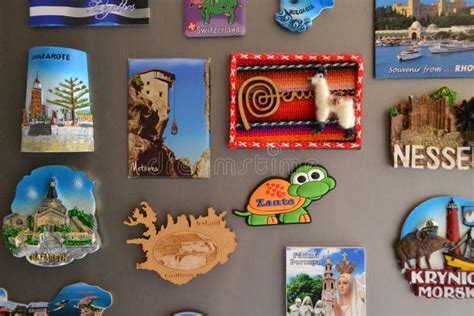 Collection Of Colorful Fridge Magnets From Around The World Editorial
