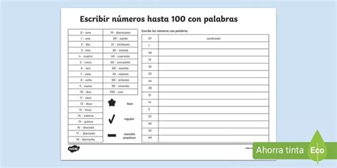 Ficha De Actividad Escribir Números Hasta 100 Con Palabras