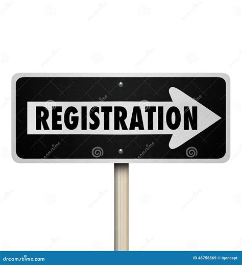 Registration One Way Road Street Sign Advertise Event Enrollment Stock