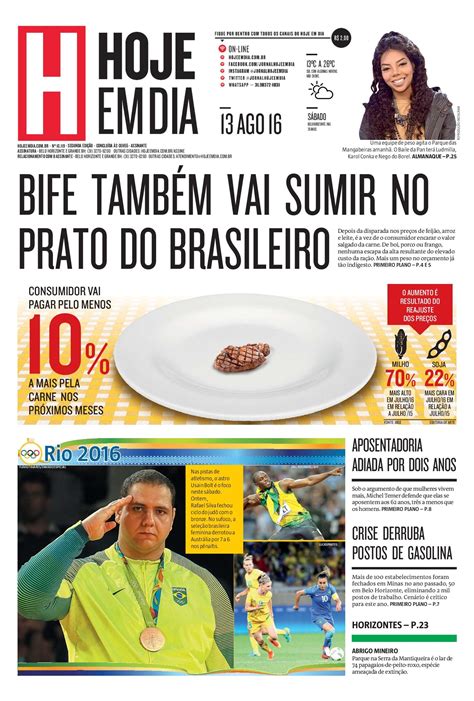 capa do dia 13 08 2016 hojeemdia jornal notícias news newspaper jornalismo jornal hoje