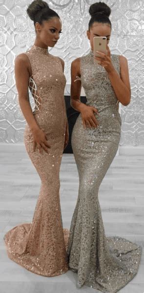 sparkly high neck lace mermaid fashion trend modest elegant formal long prom dresses pd1207