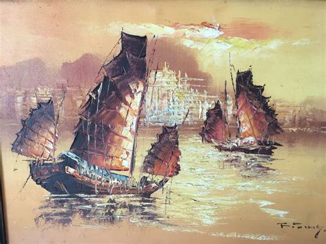 Chinese Junk Ship Oil Paining By Fsing