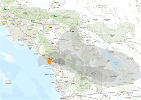 Map Of Southern California Showing Locations Of Fire Hotspots Red