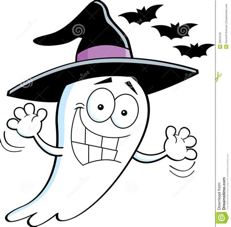 Cartoon Ghost Wearing A Witchs Hat Royalty Free Stock