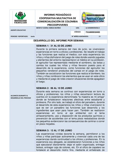 Uds Informe Pedag Gico Informe Pedaggico Cooperativa Multiactiva De