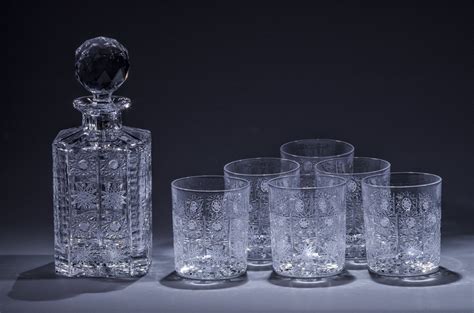 La Maison Du Cristal Whiskey Decanter Set With 6 Glasses Bohemia