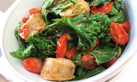 Skillet Salad With Dark Greens Chicken Sausage And Cherry Tomatoes