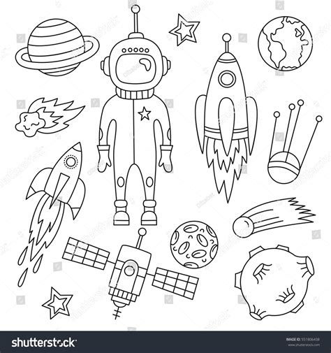 Black White Outer Space Symbols Doodles Stock Vector 551806438