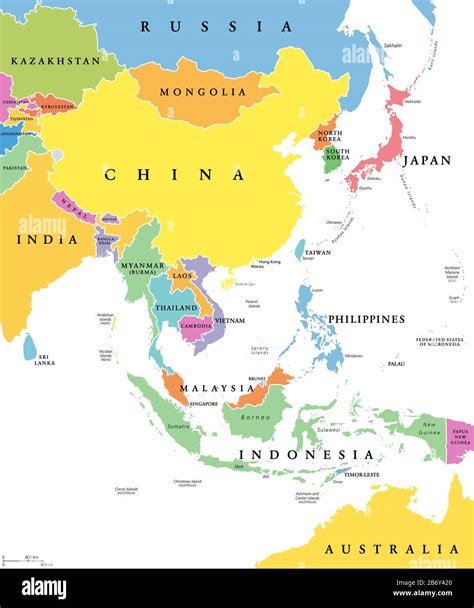 Asia Oriental Estados únicos Mapa Político Todos Los Países En