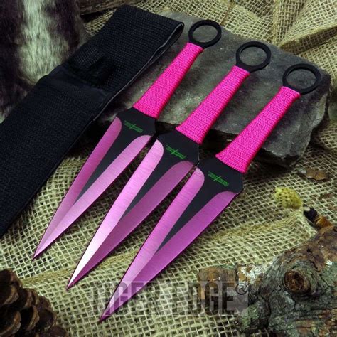 Womens Triple Kunai Pink Black Throwing Knife Set Lady