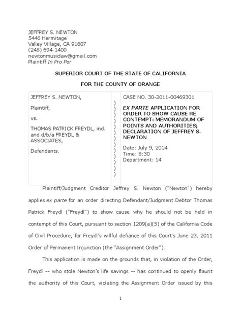Contempt Motion And Brief California Contempt Of Court Service Of