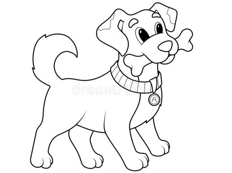 Dog With A Bone In Its Mouth Vector Isolated Children Coloring Book