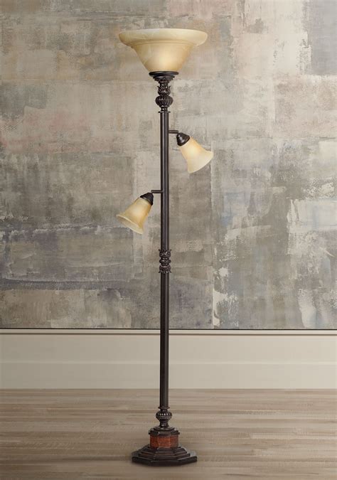 Kathy Ireland Vintage Tree Torchiere Floor Lamp 72 Tall Bronze Champagne Alabaster Glass Shade